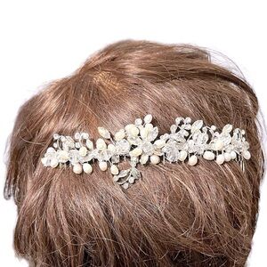 Rhinestone & Pearl Bridal/Formal Hair Clip Silver